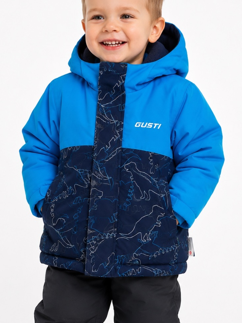 Gusti Toddler Boys Dinosaur Winter Jacket Size 2T Blue Hooded Fleece Lined Coat